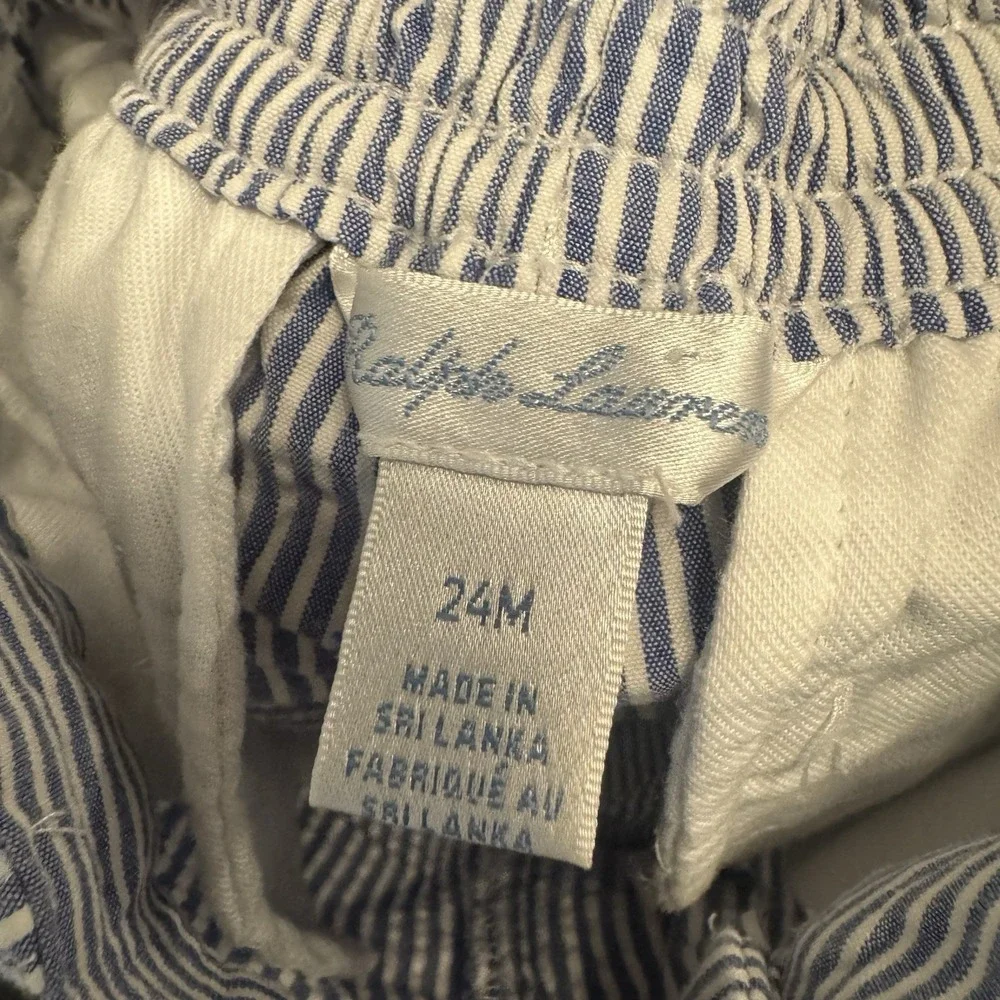 Ralph Lauren Unisex Baby 24M Blue White Striped Seersucker Shorts Nautical Beach